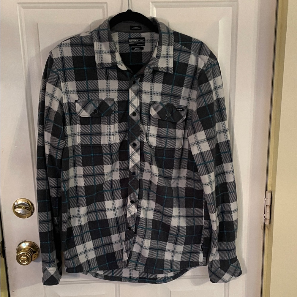 O'Neill Gray and Teal Plaid Shirt